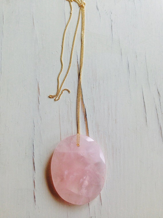 Rose Quartz Necklace Rose Quartz Slice Pendant Necklace Gemstone Necklace Jewelry Etsy