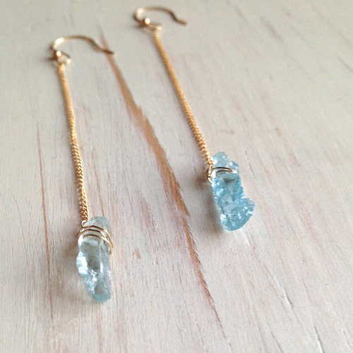 Raw Aquamarine Earrings Raw Aquamarine Jewelry Raw Gemstone Etsy