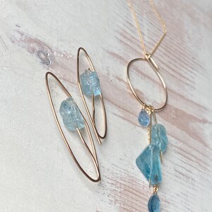 Aquamarine Stem Hoops Aquamarine earrings March Birthstone image 6