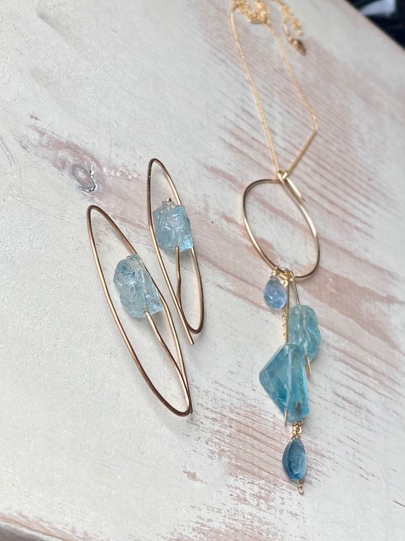 Aquamarine Stem Hoops Aquamarine earrings March Birthstone image 6