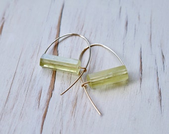 Lemon Quartz Arc Hoop Lemon Quartz Modern Hoop Rose Quartz Earrings