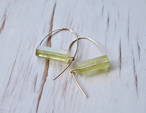 Lemon Quartz Hoop Earrings: 14k Gold-Filled Modern Arc