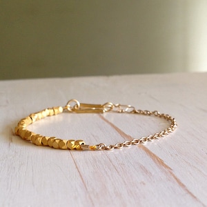 Gold Brushed Nugget Bracelet Gold Beaded Bracelet Gold Filled Jewelry