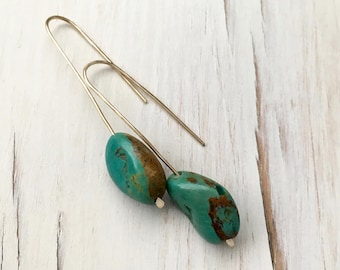 Genuine Turquoise Drop Earrings: 14k Gold Filled Hooks