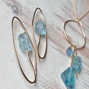 Aquamarine Stem Hoops Aquamarine earrings March Birthstone image 8