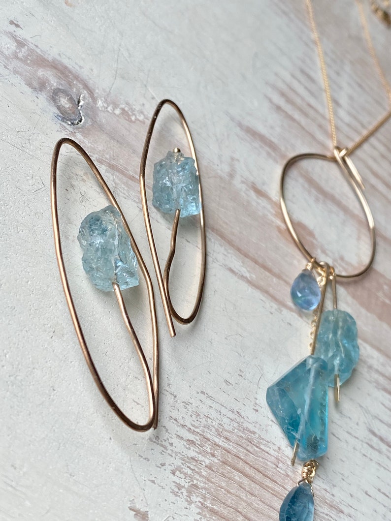 Aquamarine Stem Hoops Aquamarine earrings March Birthstone image 8