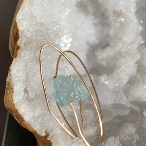 Aquamarine Stem Hoops Aquamarine earrings March Birthstone image 5