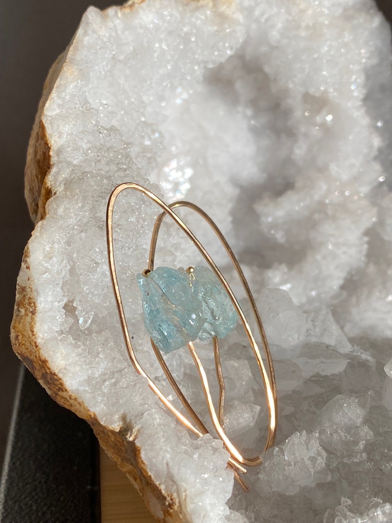 Aquamarine Stem Hoops Aquamarine earrings March Birthstone image 5