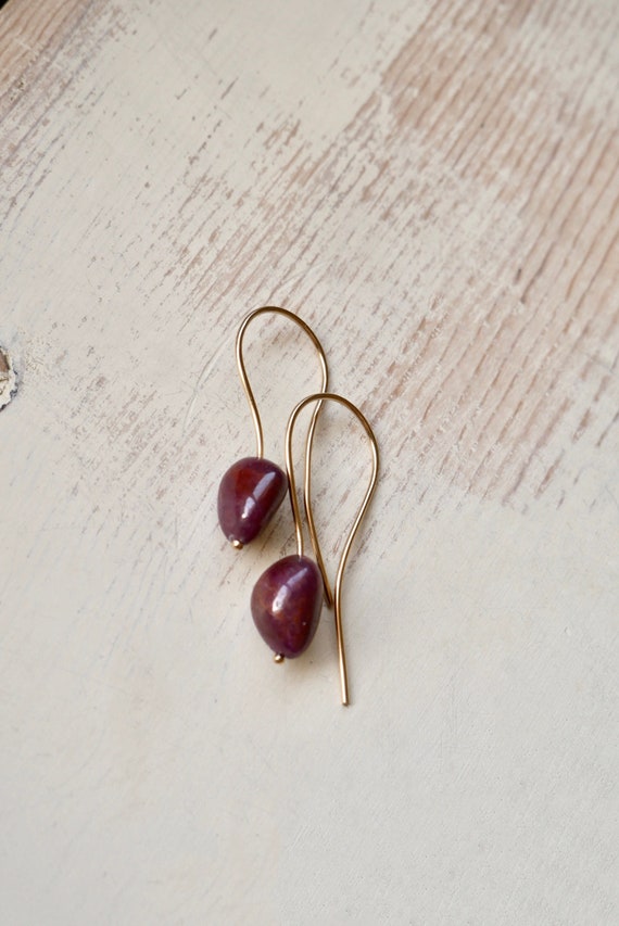 Ruby Earrings: 14k Gold Filled Loop, Modern Gemstone Jewelry