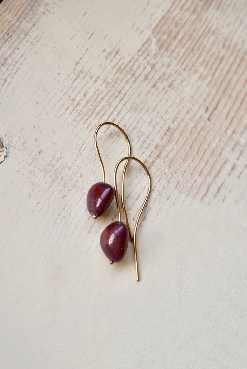 Ruby Earrings: 14k Gold Filled Loop, Modern Gemstone Jewelry image 1