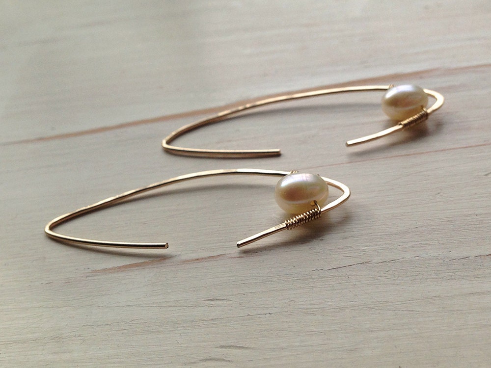 Pearl Earrings Pearl Oblong Hoop Pearl Jewelry Gemstone - Etsy