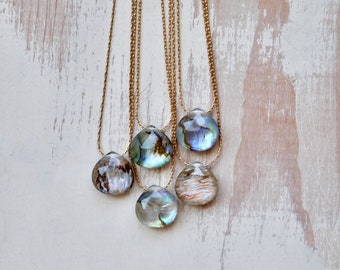 Abalone Teardrop Necklace Abalone Necklace Rose Cut Abalone Jewelry