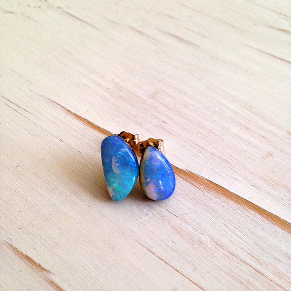 Opal Stud Earrings Freeform Opal Slice Earring Opal Jewelry Australian Boulder Opal Jewelry