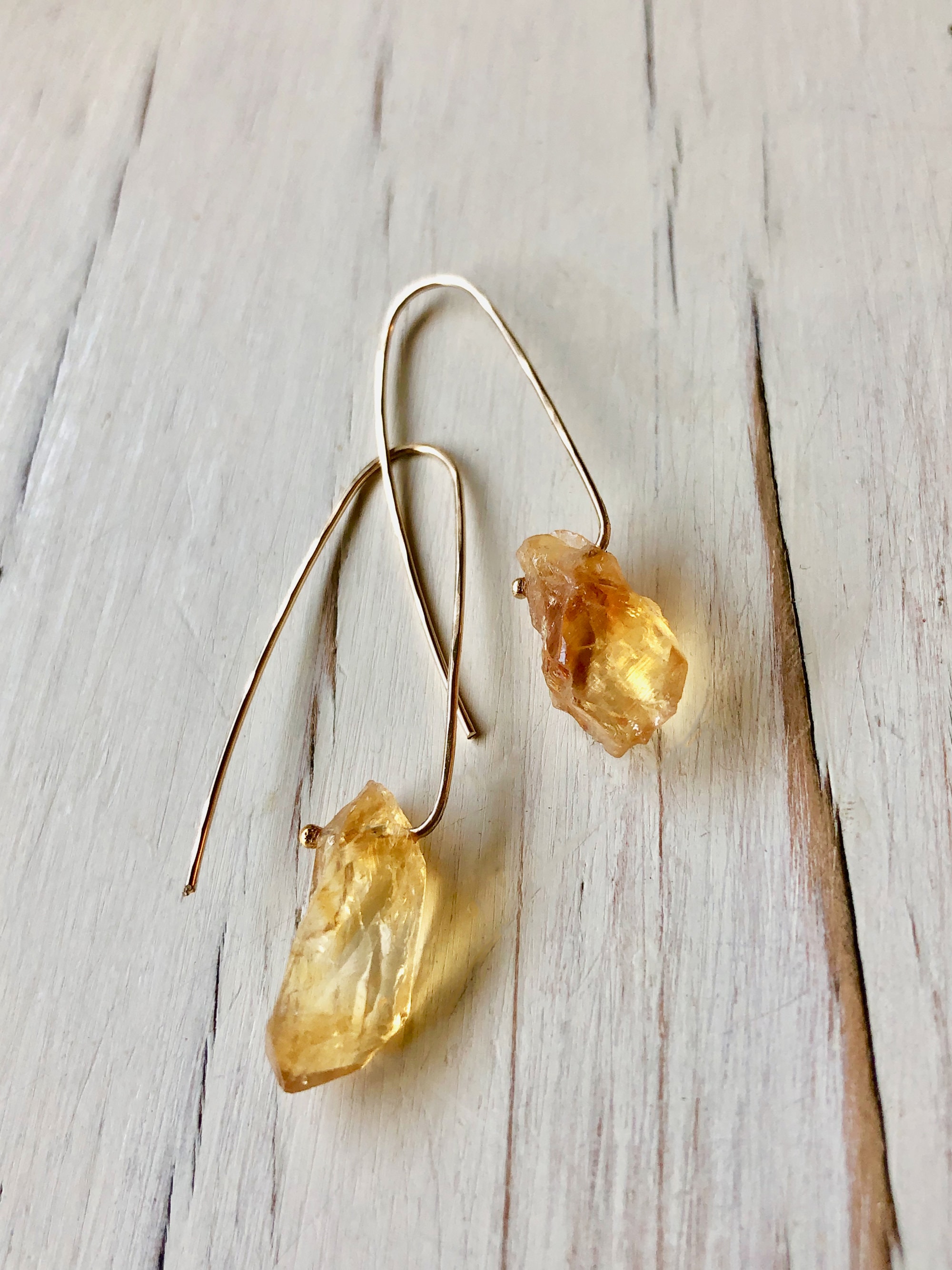 Citrine Earrings Citrine Raw Hoop Earring Citrine Jewelry - Etsy