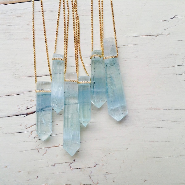 Aquamarine Pendant Necklace: 14k Gold Filled Chain, Gemstone Jewelry