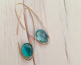 Pendientes de fluorita: aros rellenos de oro, joyas con piedras preciosas