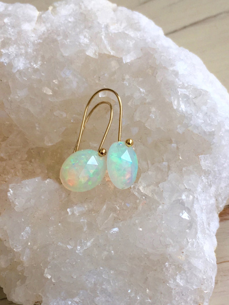 Opal Earrings Welo Opal Rose Cut Earrings Opal Jewelry Genuine Opal October Birthstone image 1