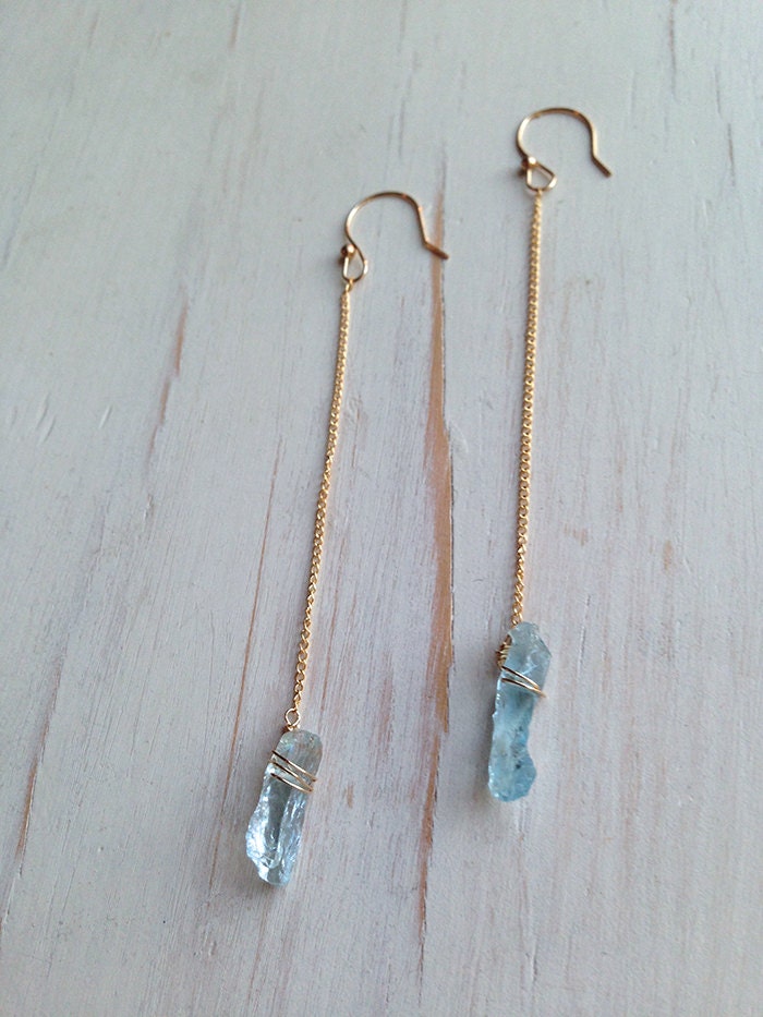 Raw Aquamarine Earrings Raw Aquamarine Jewelry Raw Gemstone - Etsy