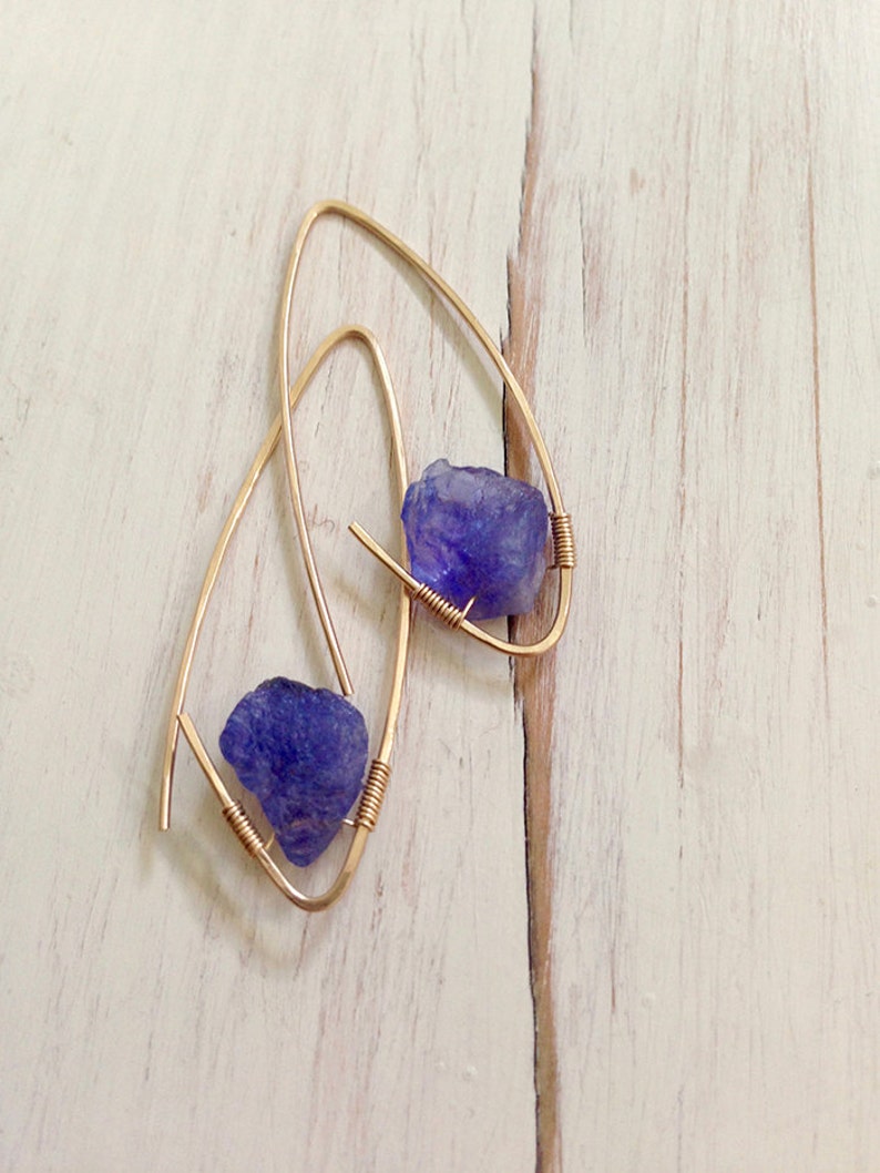 Tanzanite Earrings Tanzanite Endless Hoop Natural Tanzanite Raw Gemstone Jewelry image 4