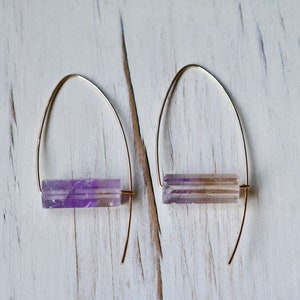 Ametrine Earrings Ametrine Arc Hoop Ametrine Jewelry Gemstone Earrings