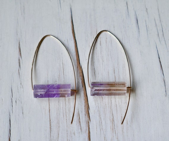 Ametrine Arc Hoop Earrings: 14k Gold-Filled Gemstone Jewelry