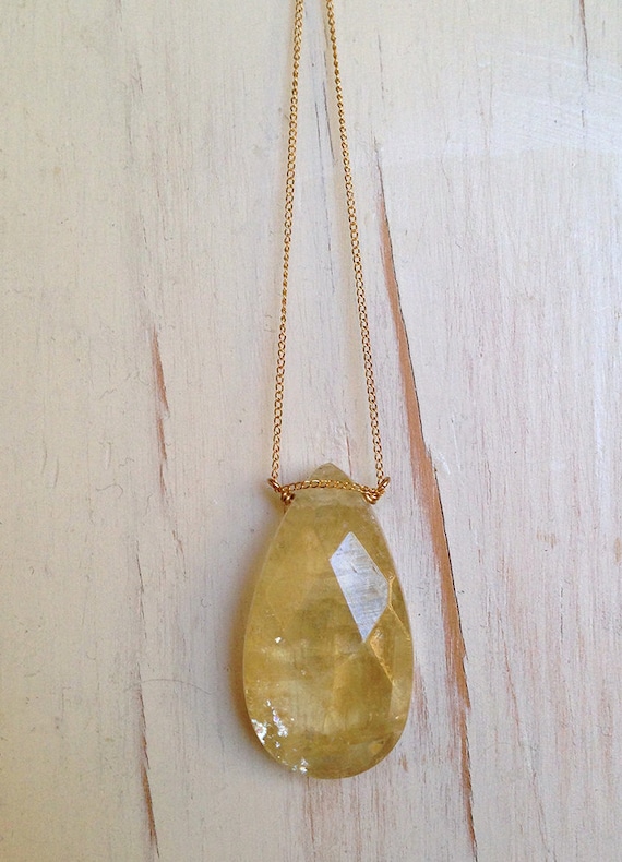 Lemon Quartz Necklace: Faceted Gemstone, 14k Gold Filled Chain