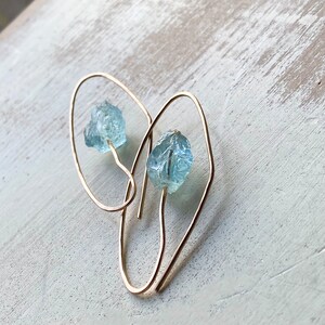 Aquamarine Stem Hoops Aquamarine earrings March Birthstone image 3