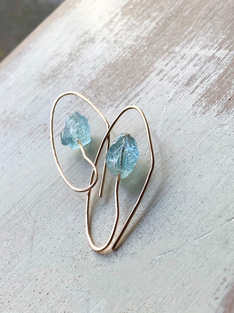 Aquamarine Stem Hoops Aquamarine earrings March Birthstone image 3