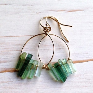 Tourmaline Earrings Tourmaline Jewelry Gold Tourmaline Hoop Earrings Raw Tourmaline Jewelry