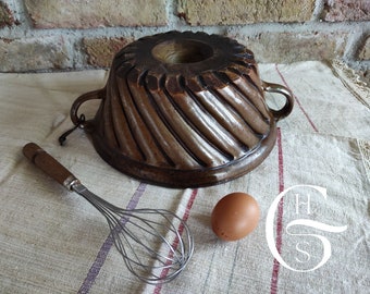 Antike Bundt Backform | Keramik Gugelhupf Form | Große Pudding & Geleeform | Terrakotta Keramik Dose | Kugelhop | Rustikale Glasur