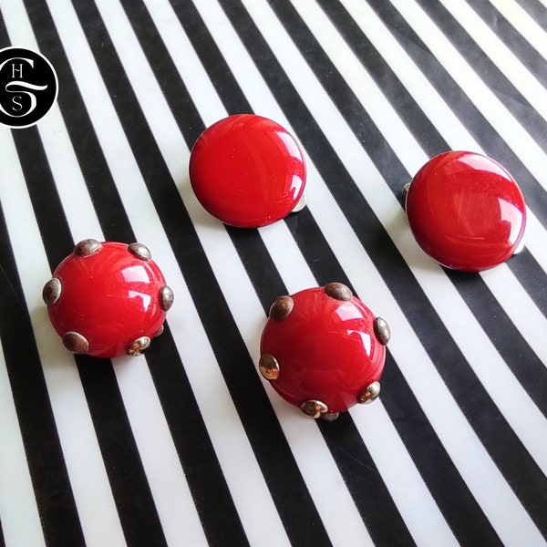 Vintage Rockabilly Earrings | 2 Pairs Red Clip on Earrings | Gold Tone Earrings | Cute Pin Up Clip on Earrings | Enamel Silver Earrings