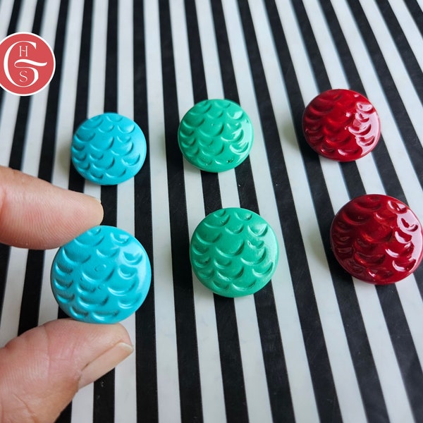 Up Cycled Button Mixed Pack | Set of 6 Cherry Red Beach Blue & Seafoam Green Buttons | Craft Sewing Buttons | Up Cycle Your Clothes