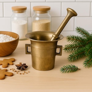 Solid Brass Mortar & Pestle | Vintage Apothecary Grinder | Heavy Brass Herb and Spice Crusher