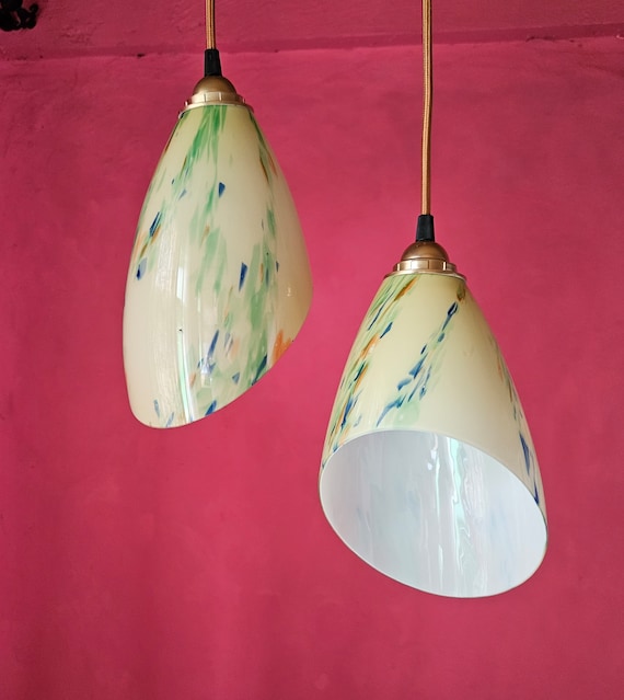 Vintage Murano Glass Light Pair of Marble Paint Splash Pattern