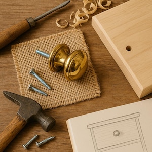 Ladeknop van imitatiemessing | 1 x metalen handgreep | Enkele vintage keukendeurkruk | Kastgreep van weleer | Zelfgemaakte ladekast