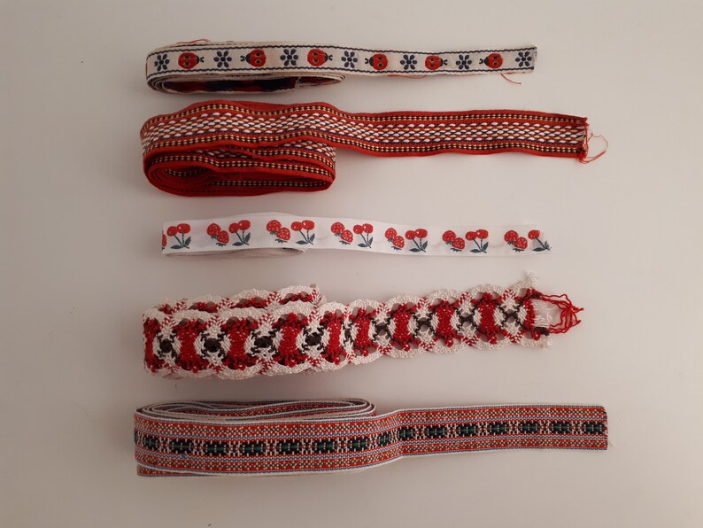 5 x Ribbons and Trims Vintage Woven Ribbon Cherry Ribbon Etsy
