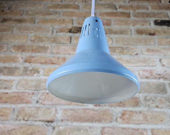Up-Cycled Vintage Metal Pendant Light | 70s Industrial Office Lamp | Reworked Blue Enamel Shade