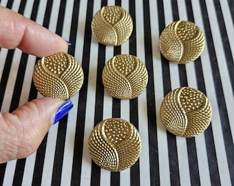 Art Deco 50s Buttons | Set of 6 x Hand-Pressed Czech Glass Vintage Buttons | Old Gold Metallic Buttons | Luxury Round Shank Buttons