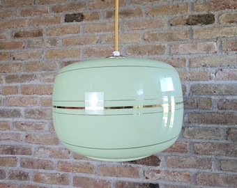 Lampada a sospensione vintage in vetro verde menta / Lampada da soffitto di metà secolo / Dettagli in ottone / Stile scandinavo