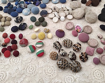 168 Fabric Buttons | Set of Vintage Buttons | Sewing Buttons | Fabric Covered Buttons | Boucle Fabric Buttons | Mixed Pack Patterned Buttons