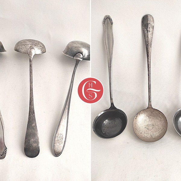 Antique Silver Ladles | Silver-Plated Serving Utensils | WMF Silverware Punch Bowl Spoons | Soup Goulash Stew Ladles | Gluhwein Mulled Wine