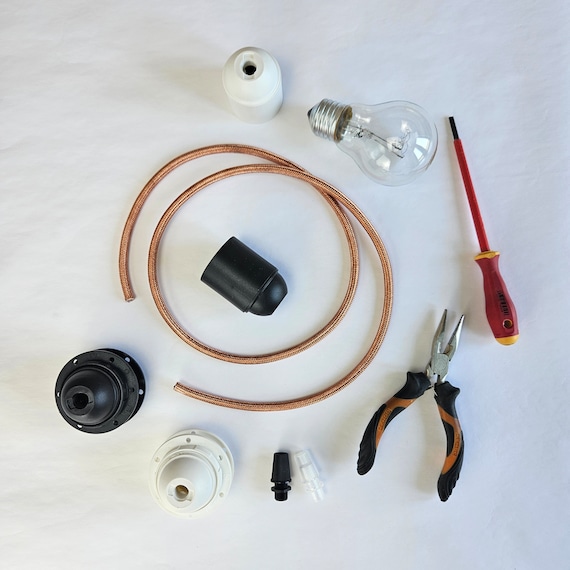 Custom Textile Cable Lamp Kit 3 Core DIY Electrical Fabric Flex Coloured Lamp Cord Real Copper Metallic Woven Cable E27 Bulb Holder Etsy