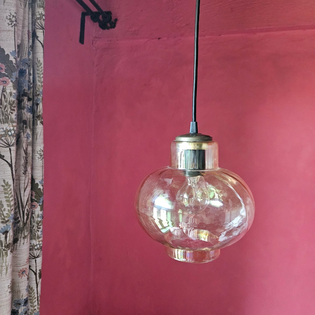 Vintage Amber Swag Light Clear Glass Globe Lamp Pendant Ceiling Shade