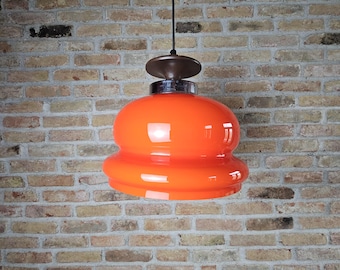 Vintage TEA Divača Orange Opaline Glass Pendant Light | Mid Century 1970s Slovenia
