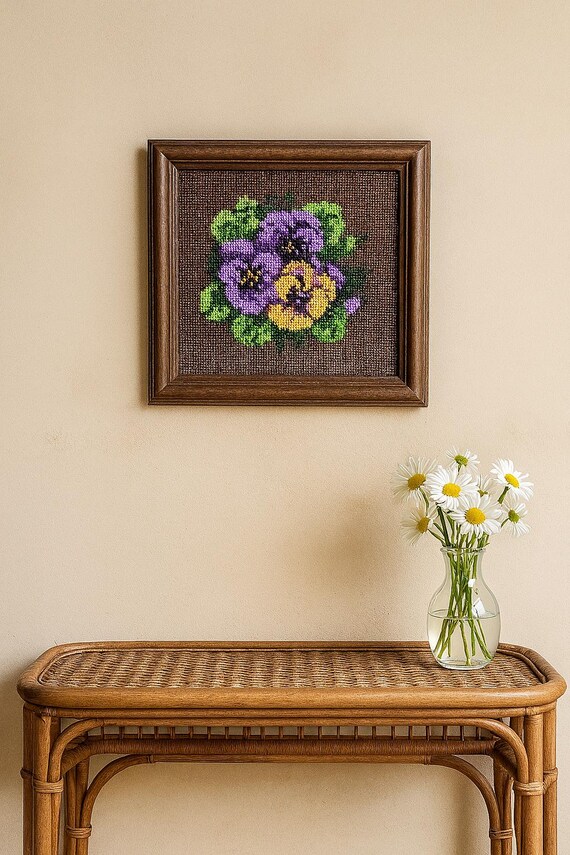 ニードルポイント刺繍の古い額/ゴブラン織り/壁掛け/吊り下げ