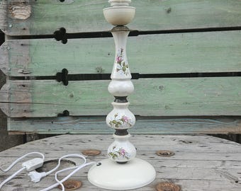 Vintage Ceramic Rose Table Lamp | Hand Painted Floral Porcelain Style Light