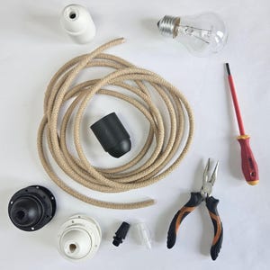 DIYペンダントライトコード | 天然ジュート編みテキスタイルケーブル | 3芯（2芯対応） | カスタムシーリングランプキット | E27ソケット