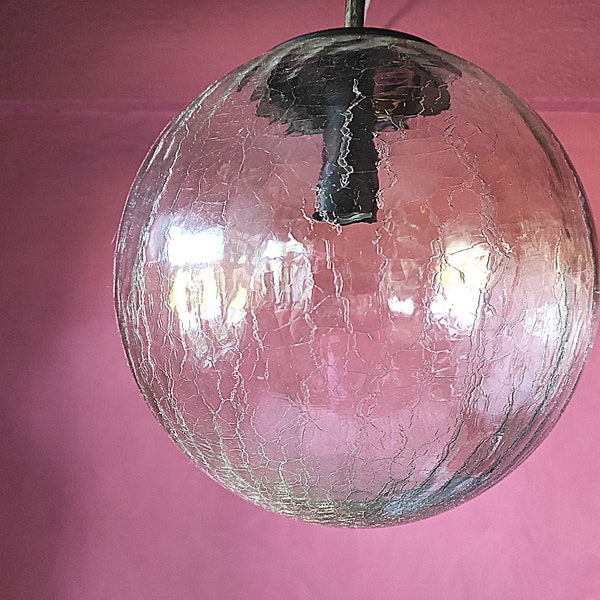 Globe lumineux vintage en verre craquelé | Kit de lampe en cuivre | Grande suspension lumineuse sphérique | Orbe en verre fumé | Bulle lumineuse atomique semi-transparente
