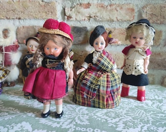 Vintage Doll Collection | Set of 12 Collectible Dolls | Mixed Set of Traditional Costume Dolls | Sleeping Eyes | Cottage Celluloid Dolls