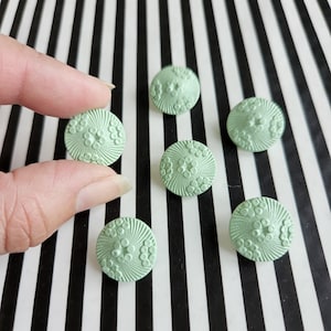 Floral Blossom Buttons | 6 Hand Pressed Vintage Czech Glass Buttons | Set of Luxury Embossed Pastel Mint Green Japanese Style Sakura Buttons